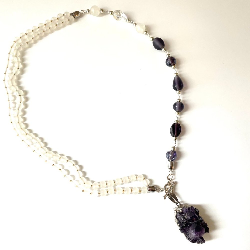 "Candy Summer Purple" Amethyst and Unique Glass beads necklace, SilverToggle